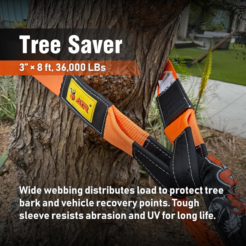 ATR Off-Road Recovery Kit – Tree Saver Strap 3.5”x8ft (36,000 lbs) + (2) ½”x24” Soft Shackles + Recovery Ring (66,000 lbs) – Heavy Duty Tow Strap Set for Truck, Jeep, SUV, 4x4, ATV - Image 3